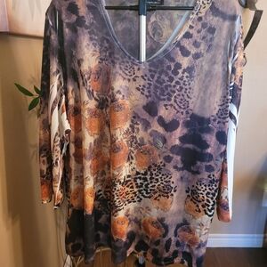 Laura Floral And Animal Print Long Sleeve V-Neck Top